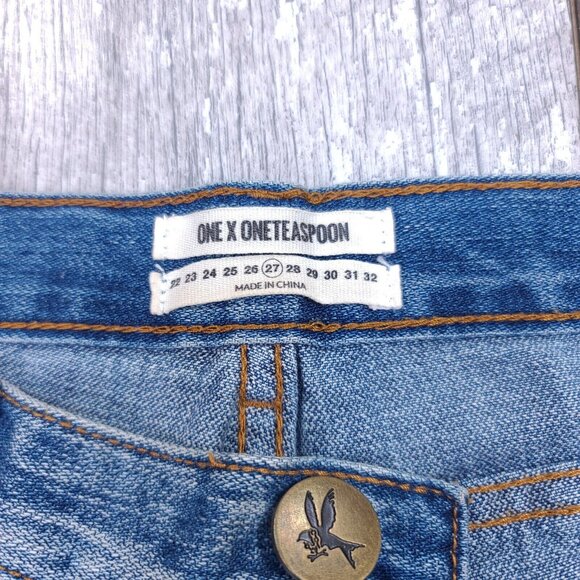 One X Teaspoon Womens Awesome Baggy Relaxed Jeans 27x30 Blue Distressed Pants - Picture 6 of 7